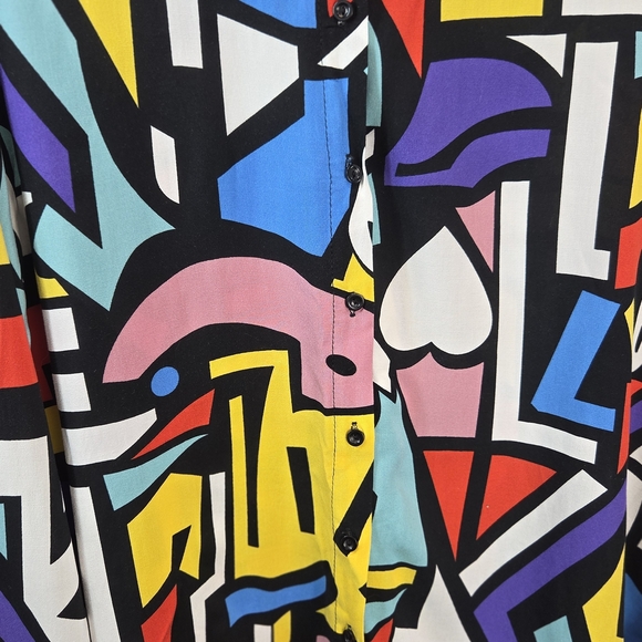 Big Dart Colorful Geometric Retro Womens  Button-Up Shirt - Picture 4 of 6